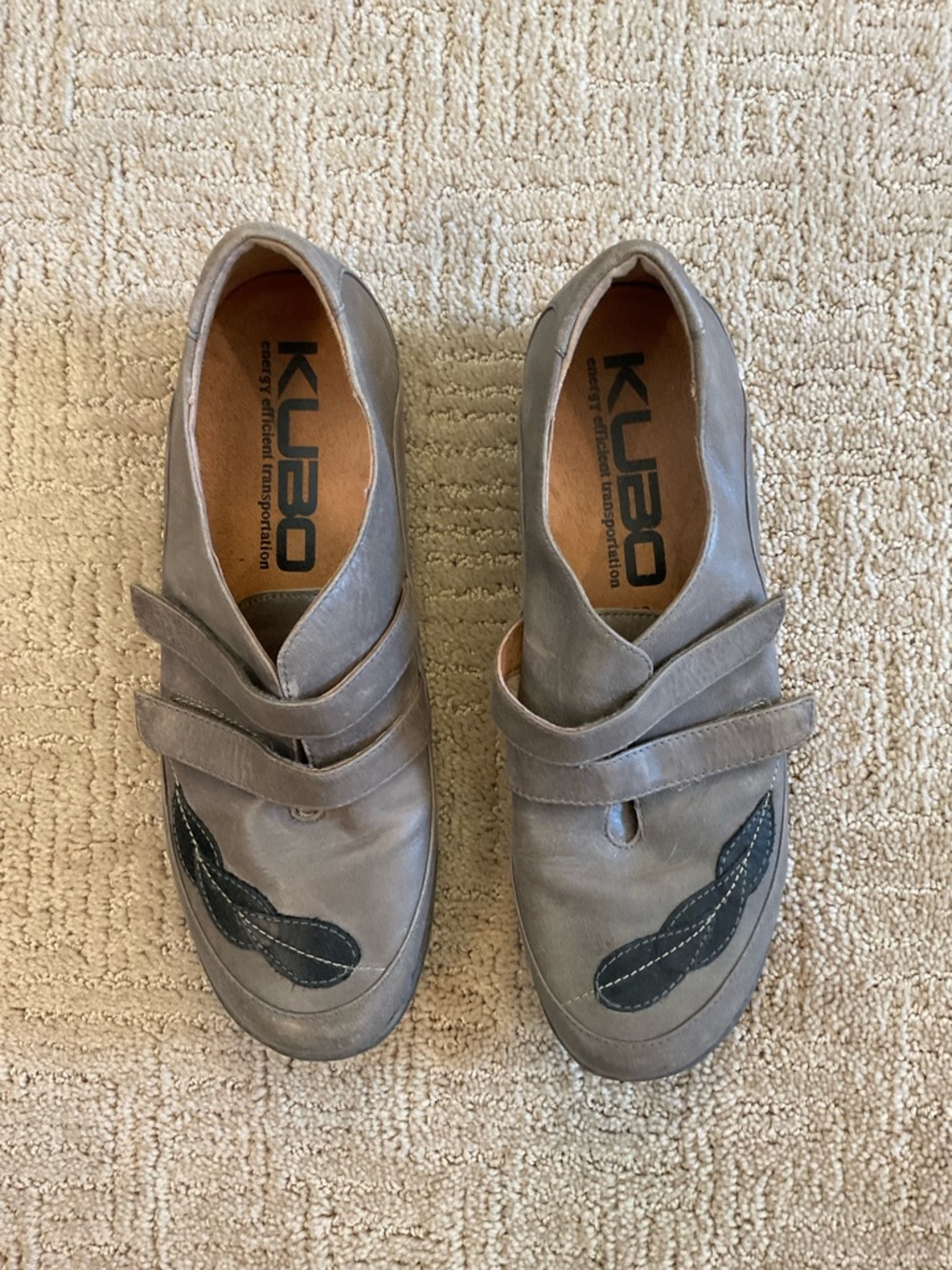 🩶♠️ KUBO Mary Jane Velcro Flat Leather Shoes Loafers Taupe/Black 39 8–8.5 Boho